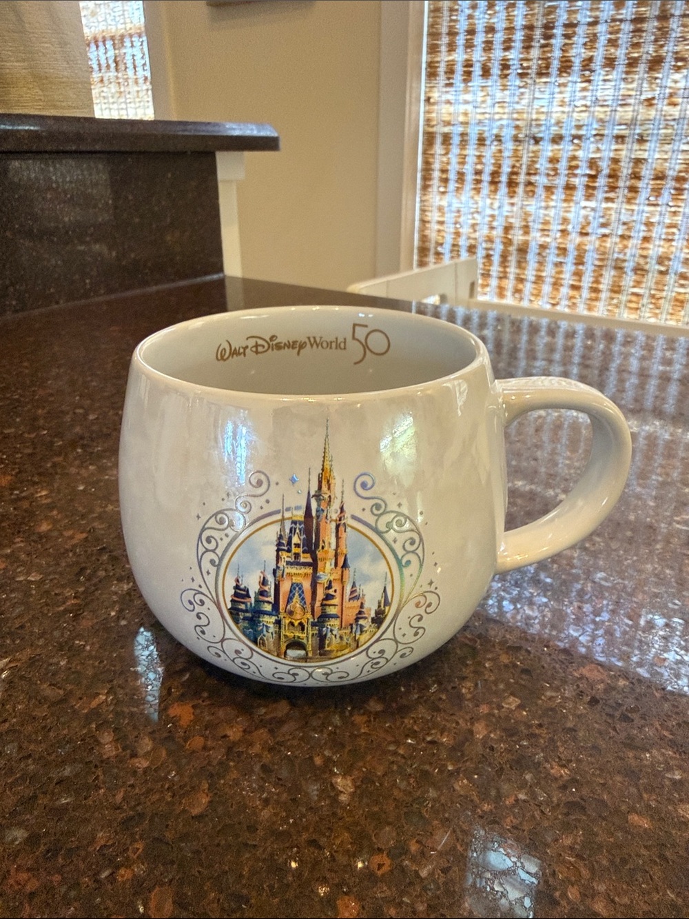 Disney White Mug with Colorful Castle and Gold '50' Accent